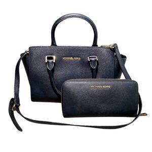 MICHAEL KORS - Saffiano purse and wallet set - black and gold